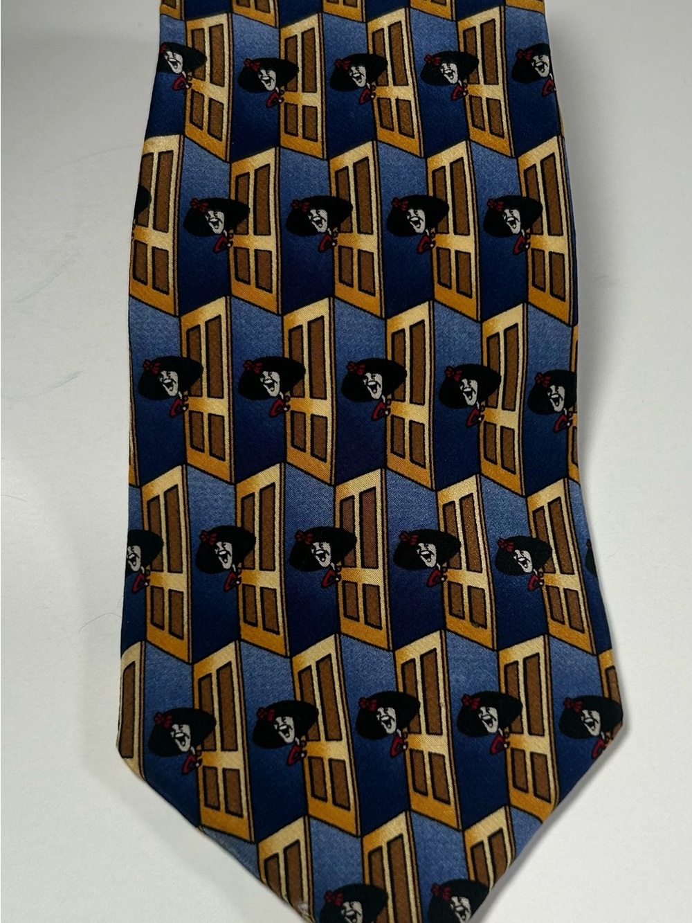 Vintage Gilda Radner Roseannadanna Blue & Gold Silk Tie